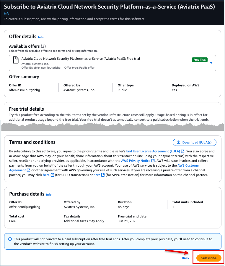 AWS subscribe page