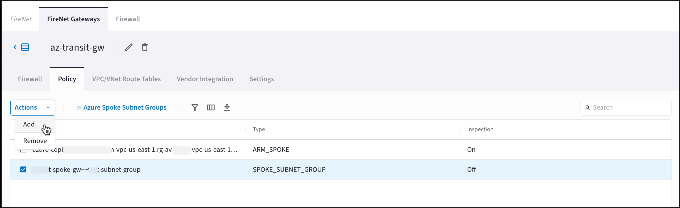 spoke subnet group policy