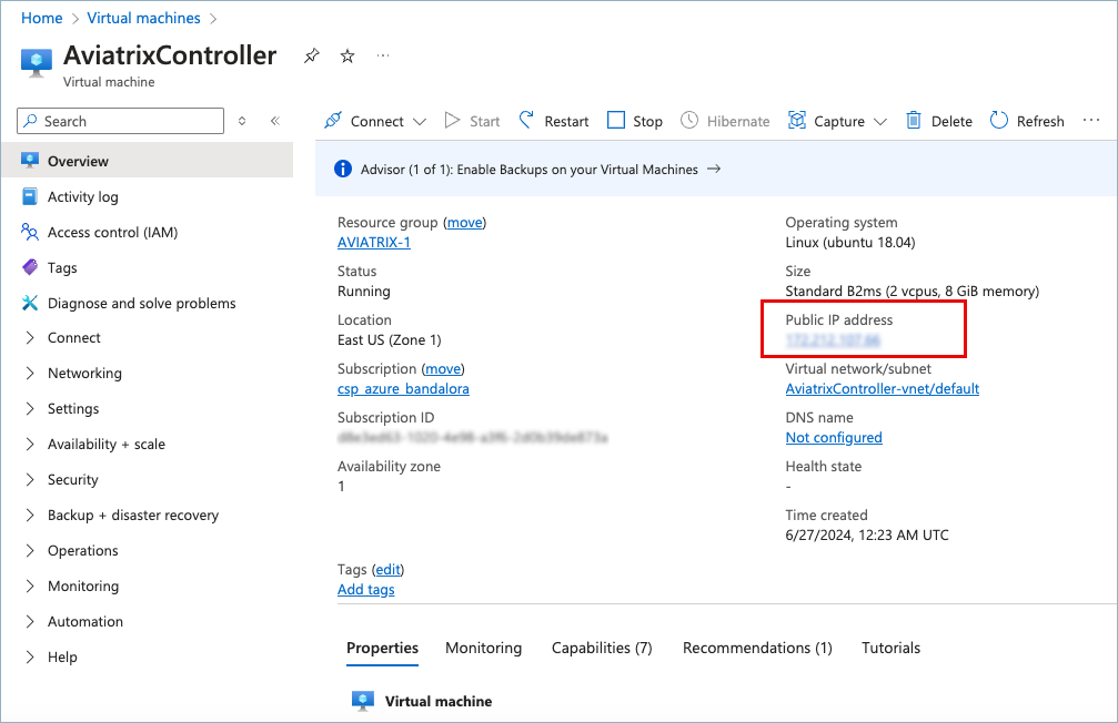 screenshot of the Virtual Machines page in Azure