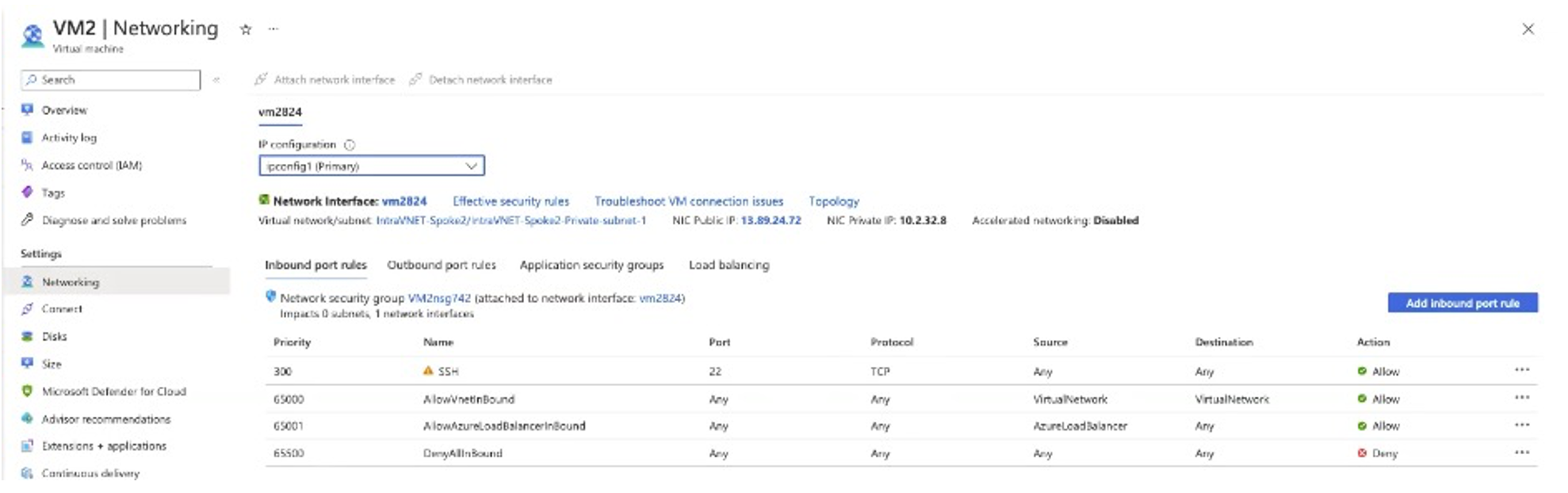 virtual network rule before