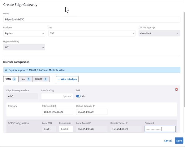 edge equinix wan interface